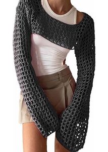 bell Full sleeve crochet knit crop top