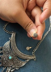 Silver Bohemian Pendant Necklace &amp; Earrings