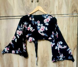 Black Printed Crop Top Size-30