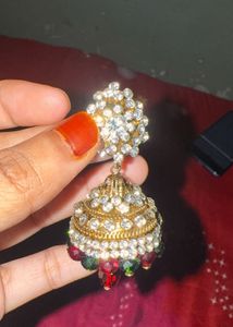 Red And Green Jhumka Suitable With Any Dress