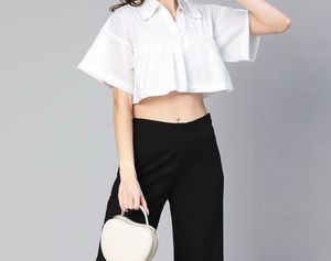 Women’s White Cotton Cropped Blouse Puff Sleeve