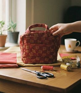 Haath Se Bana Lal Phoolon Wala Potli Bag - Eleganc