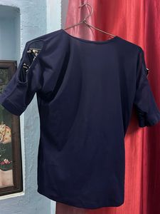 Dark Blue Top With Sleeves And Front Design