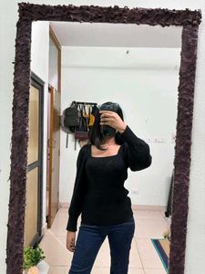 Black Square Neck Top