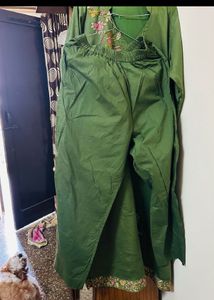 Olive Green Embroidered Kurti Set
