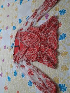 Red Lace Net Top