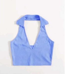 Redamancii Women Sleveeless Polo Collar Ribbed Sol