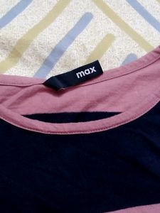 Pink And Dark Blue Colour Block T Shirt