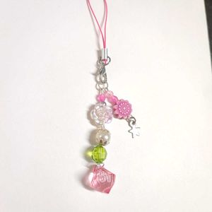 Pink Flower Crystal Phone Charm
