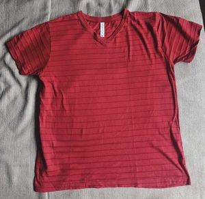Striped Unisex Red V-Neck T-Shirt