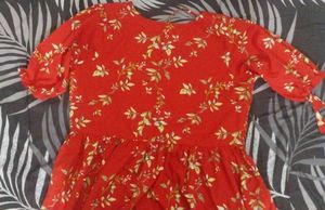 Western Wear Red Floral Dress For Women Casualwear