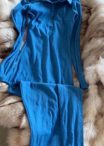 Blue Long Sleeve Dress with side slit &amp; c