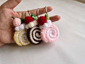 Crochet Swiss Roll Cake Keychain 3pcs