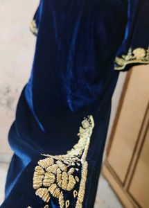 zardozi salma work Blue Velvet Kurta with patyala