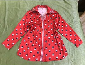 Satin Retro Red Geometric Top
