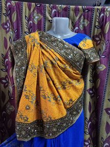 Elegant Blue &amp; Gold Saree