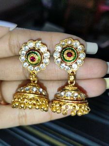 Golden, Stone Earrings