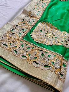 Green &amp; Gold Embroidered Saree