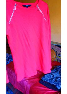 Coral Top with Shoulder Zippers