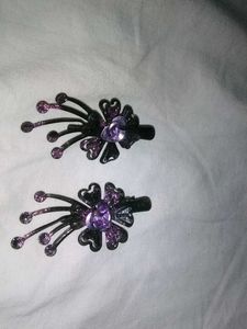 Twoset Floral and One pair Of Black &amp;Purple Clip