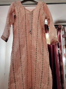 Peach Embroidered Kurta dupatta