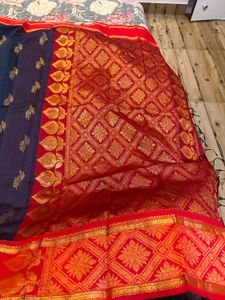 Blue with Red border Saree