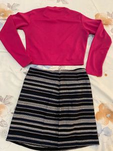Combo Striped A-Line Mini Skirt and Hot Pink Top