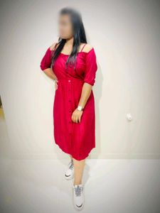 Red Off-Shoulder Midi Dress