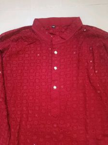 Maroon Embroidered Kurta