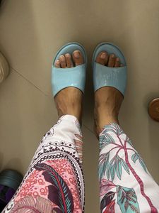 Light Blue Patent Leather Slides