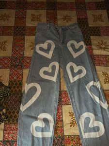 Heart Print Denim Jeans