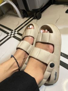 Beige Platform Slides