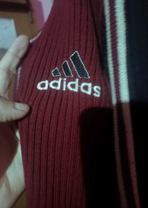 Adidas Logo Burgundy Zip Up Jacket