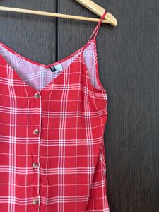 H&amp;M Red Plaid Button Dress