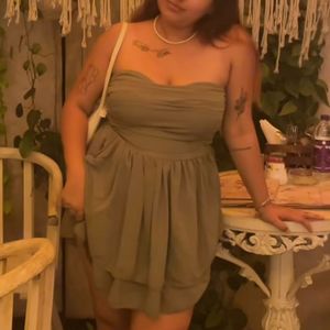 Olive Green Strapless Dress