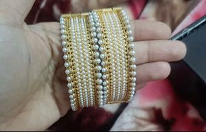 Elegant Gold-Plated Pearl Bangles