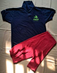 Combo—Navy Blue T-Shirt + red Cotton Leggings