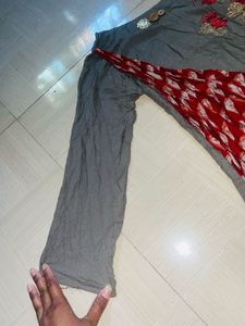 Gray &amp; Red Asymmetrical Dress