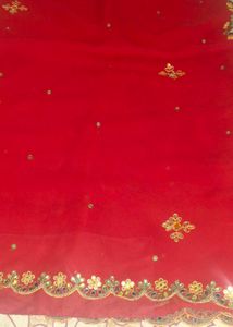 Red Embroidered Saree With Blouse