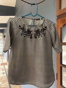 Checkered Embroidered Top