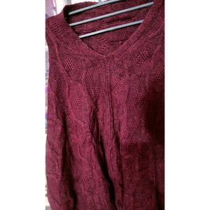 Burgundy Knitted Poncho