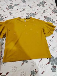 Mustard Top with Pearl Detail