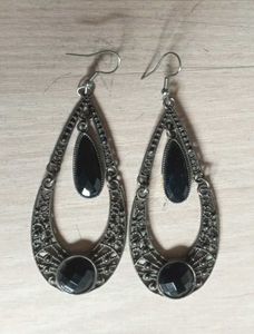 Oxidized Silver and Black danglers