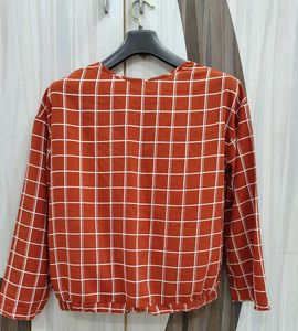 Rust Checkered Long Sleeve Blouse