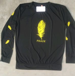 Men's Black Leaf Printed Full Sleeves T-shirts