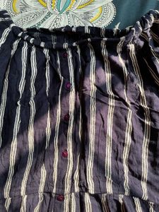 Off Shoulder, Blue Striped party Dress Woman- S