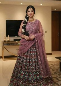 Multicolour Full Embroidery Bridal Lehenga .