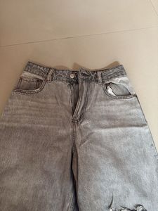 Distressed Grey Wide Jeans