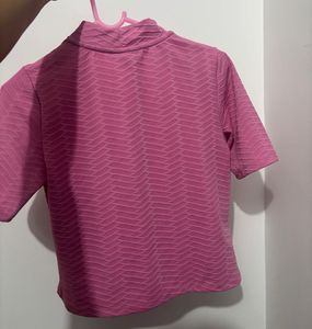 Pink Mock Neck Textured Top
