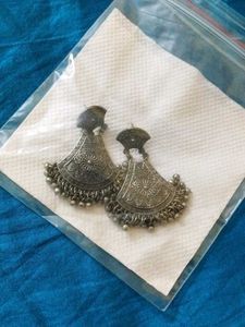 Silver Oxidised Long Earrings With Desi Vibes